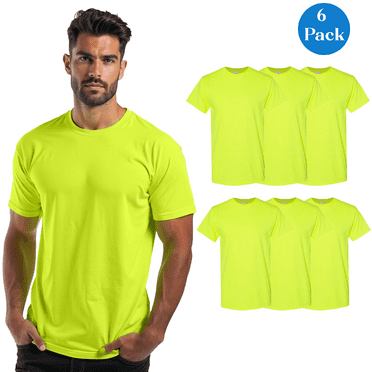 Hanes Men's High Visibility Safety T-Shirt, Hi Vis Short Sleeves Adult Workwear Crewneck Safety Green Tee, 6 Pack, Size S