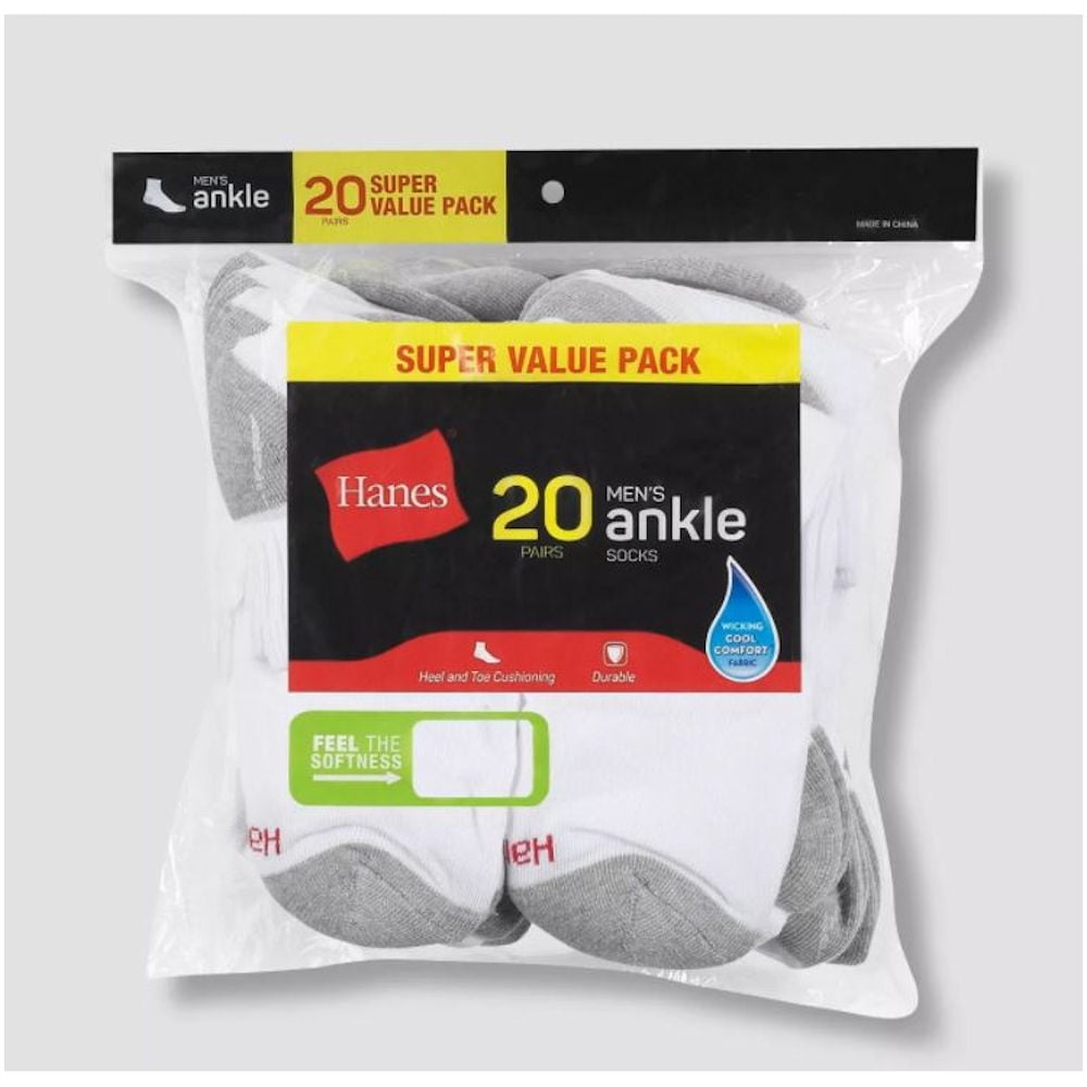 Hanes Men's Lightweight Comfort Super Value Ankle Socks 20Pk