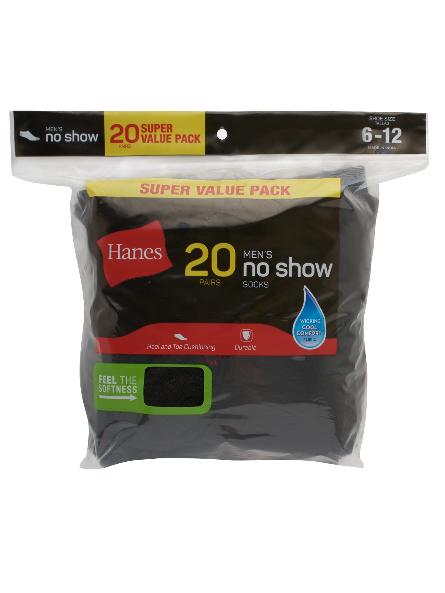 Hanes Men's Lightweight Comfort Super Value No Show Socks 20Pk
