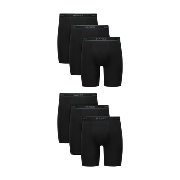 Hanes Men's Long Leg Boxer Brief Underwear Pack, Cotton Stretch, 6-Pack