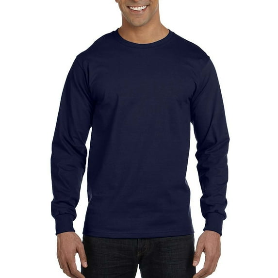 Hanes Men's Long Sleeve Beefy-T T-Shirts, Navy, Medium