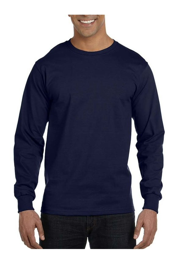 Men's Long Sleeve Beefy-T T-Shirts, Navy, Medium