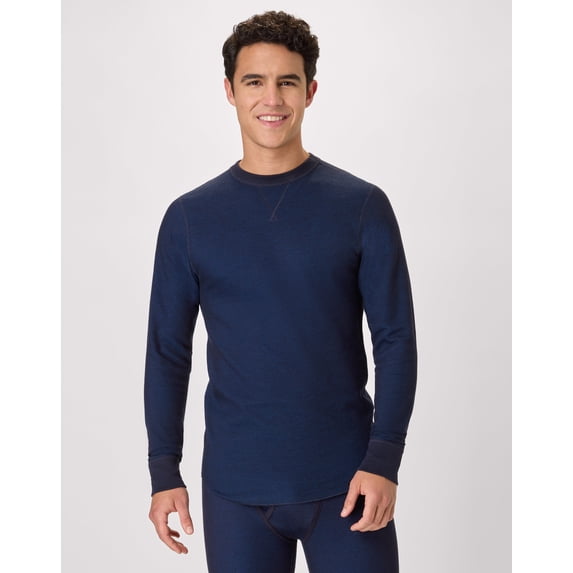 Hanes Men's Long-Sleeve Thermal Shirt, Reversible, Crewneck Navy S