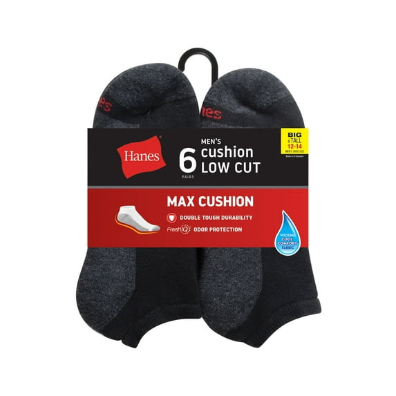Hanes Men's Low Cut Socks 6-Pack Max FreshIQ Wicking Cushion Big & Tall sz 12-14