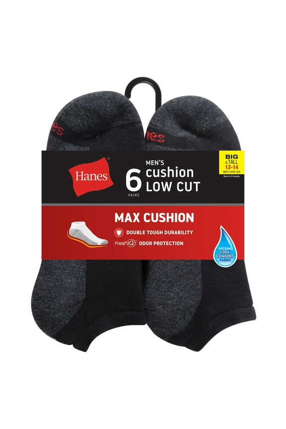 Men's Low Cut Socks 6-Pack Max FreshIQ Wicking Cushion Big & Tall sz 12-14