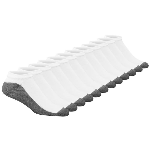 Hanes Men's Low Cut Socks, Max Cushion, Black & White, 6 and 8 Packs, White-12 Pair, 6-12