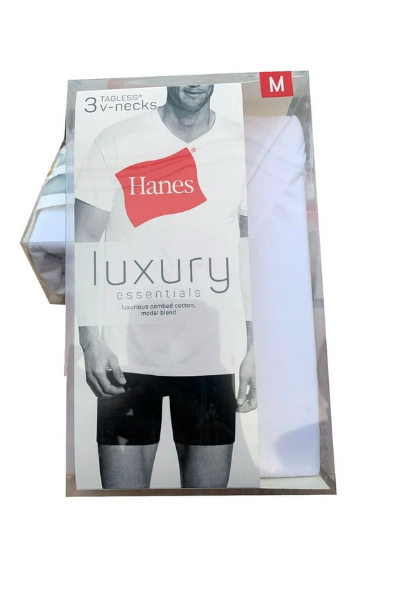 Men's Luxury Essentials White V-Neck Undershirt 3-Pack " TOP 1 " YZT2W3   SIZE "L"