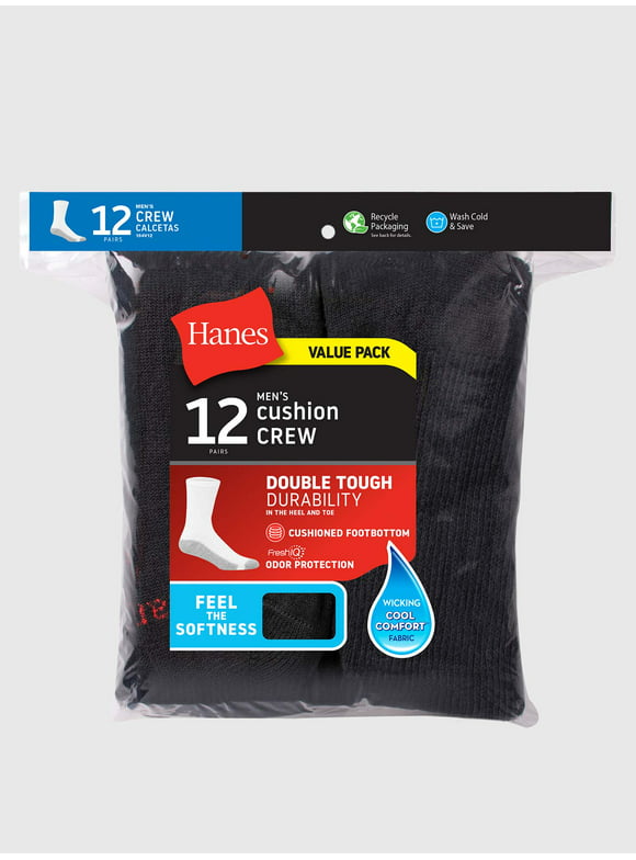 Hanes Men's Max Cushion Big & Tall Crew Socks, 12-Pack