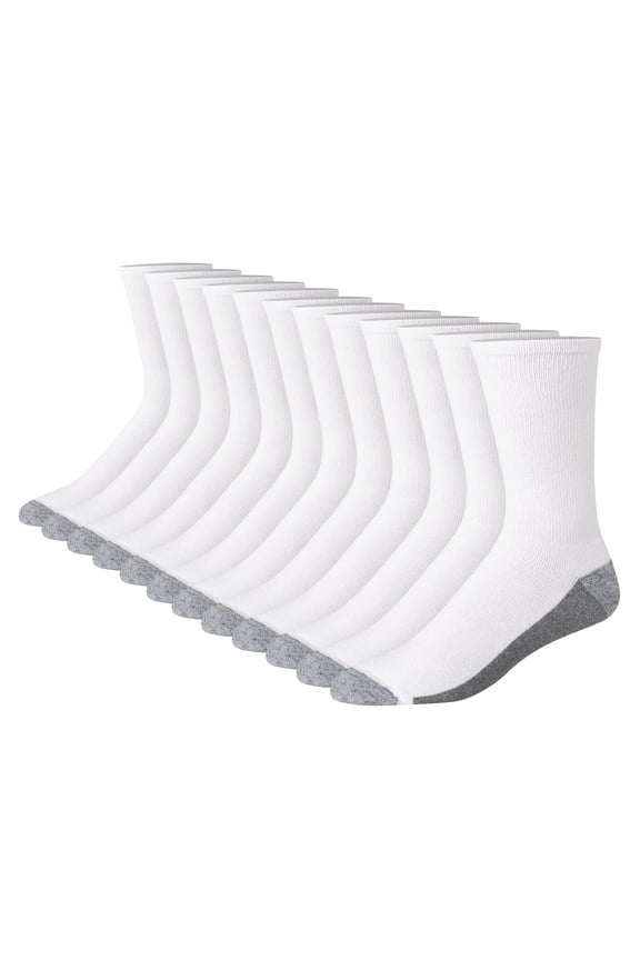 Men's Max Cushioned Crew Socks, Moisture-Wicking with Odor Control, 12 Pack, White/Grey, 12-14 - MCT6P