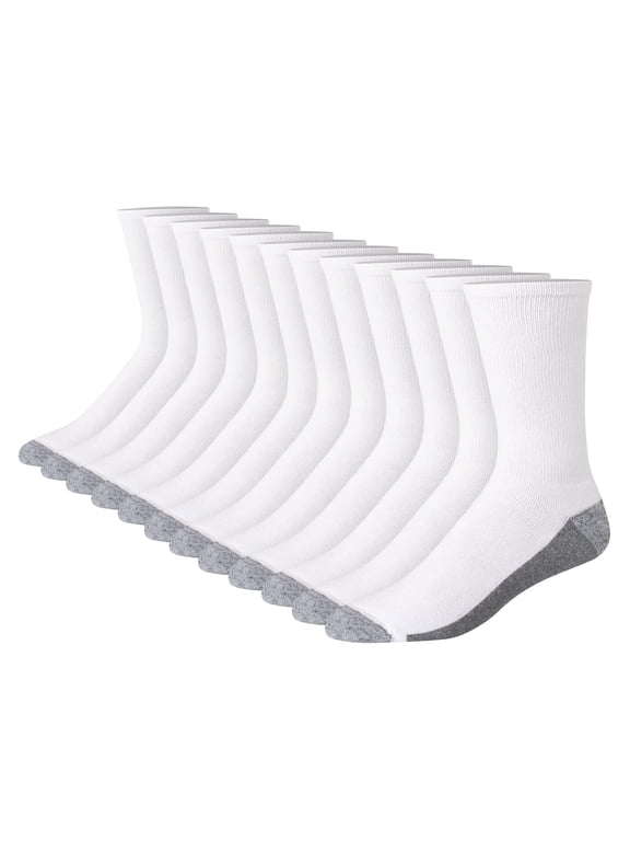 Men's Max Cushioned Crew Socks, Moisture-Wicking with Odor Control, Multi-Pack, White/Grey Foot Bottom-12, 6-12