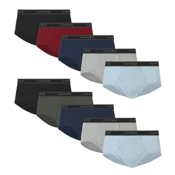 Hanes Men's Mid-Rise Brief Underwear Pack, Dyed Cotton, 10-Pack
