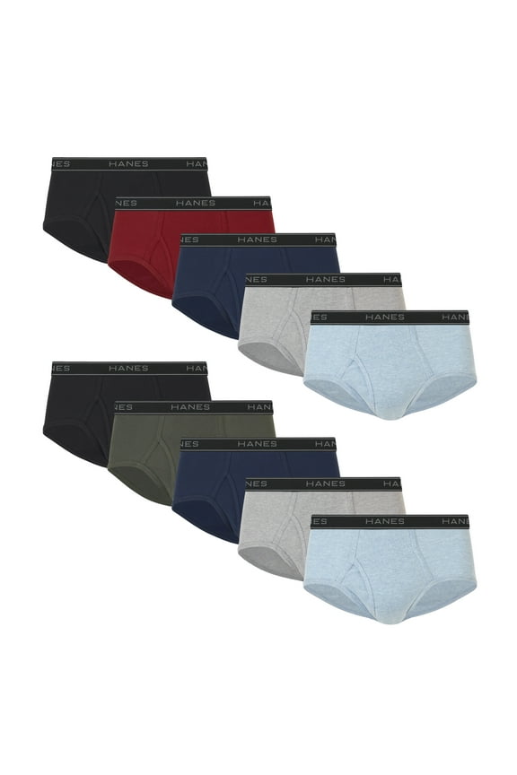 Men's Mid-Rise Brief Underwear Pack, Dyed Cotton, 10-Pack