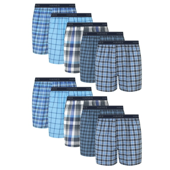 Hanes Men's Moisture-Wicking Boxer Underwear Pack, Cotton Blend, 10-Pack