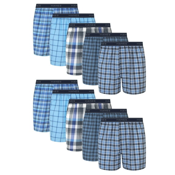 Hanes Men's Moisture-Wicking Boxer Underwear Pack, Cotton Blend, 10-Pack