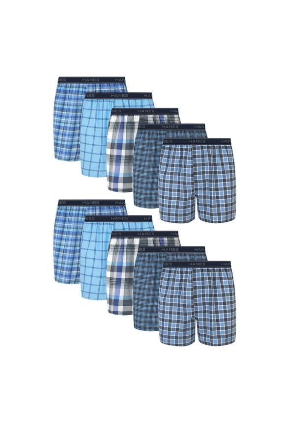 Men's Moisture-Wicking Boxer Underwear Pack, Cotton Blend, 10-Pack