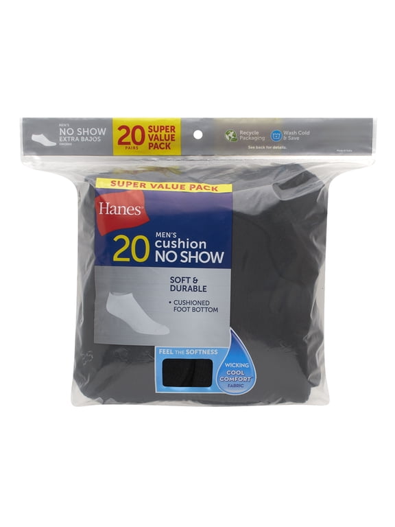 Men's 20 Pairs Moisture-Wicking No Show Socks- Black