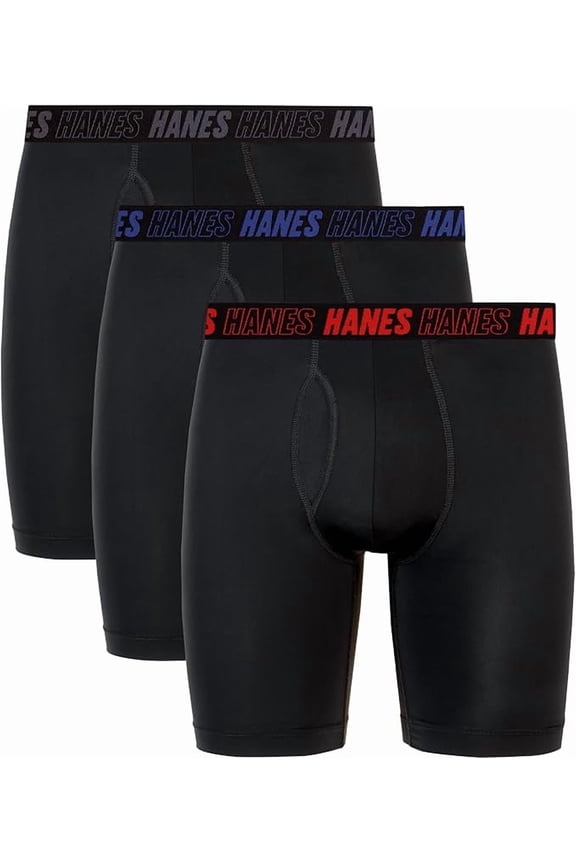Men's Moves Performance Boxer Brief, Total Support Pouch, Regular, Trunk, and Long Leg, 3-Pack - Large