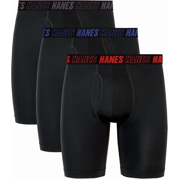 Hanes Men's Moves Performance Boxer Brief, Total Support Pouch, Regular, Trunk, and Long Leg, 3-Pack