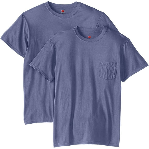 Hanes Men's Nano Premium Cotton Pocket T-Shirt Pack of 2, Vintage Denim, Medium