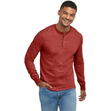 Hanes Men's Originals French Terry Cloth Henley Tee with Long Sleeves, Sizes S-3XL