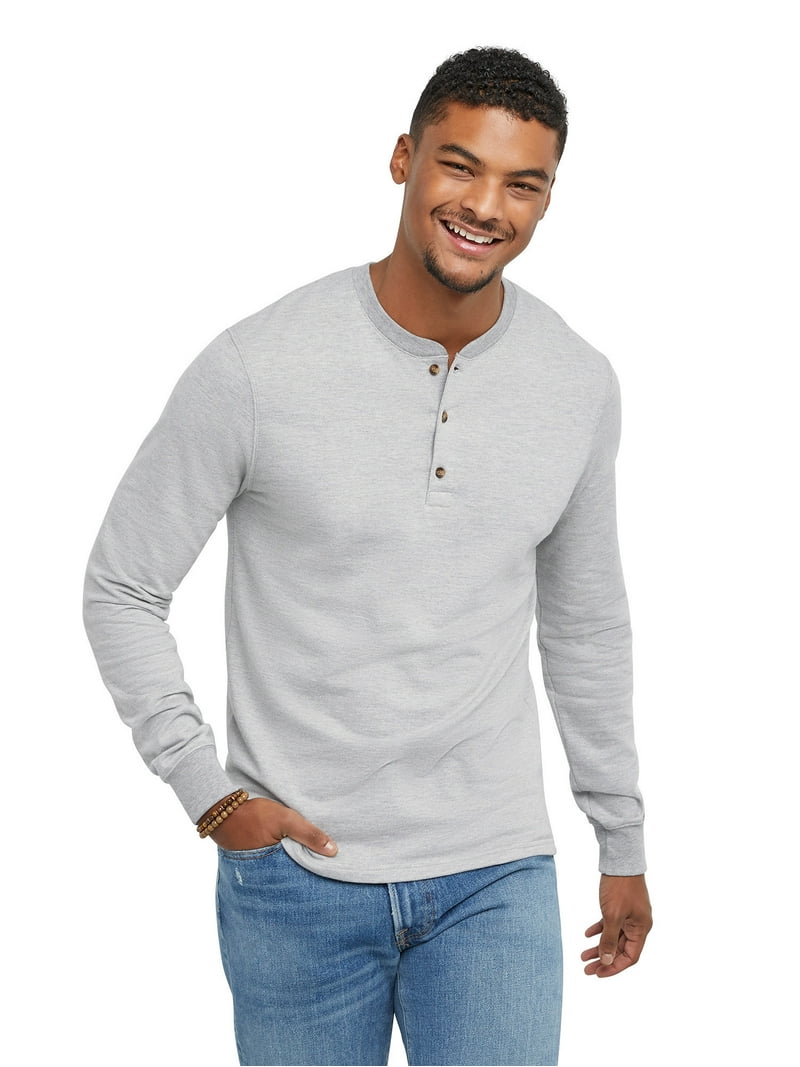 Hanes Men's Originals French Terry Cloth Henley Tee with Long