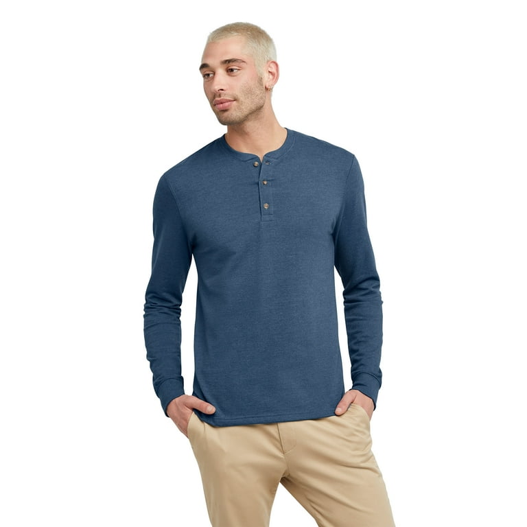 Hanes Men's Originals French Terry Cloth Henley Tee with Long Sleeves,  Sizes S-3XL