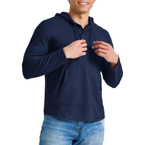 Hanes Men's Originals Hoodie Lightweight Hooded Sweatshirt Henley Collar Sizes S-3XL
