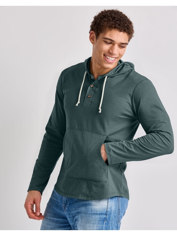 Men's Originals Hoodie Lightweight Hooded Sweatshirt Henley Collar Sizes S-3XL