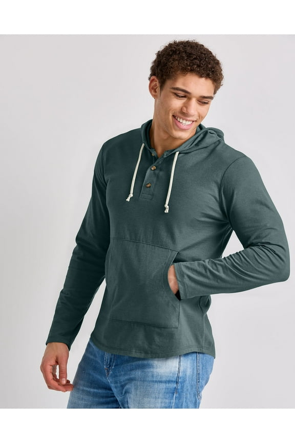 Men's Originals Hoodie Lightweight Hooded Sweatshirt Henley Collar Sizes S-3XL