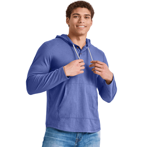 Hanes Men's Originals Lightweight Hooded Sweatshirt with Henley Collar, Sizes S-3XL