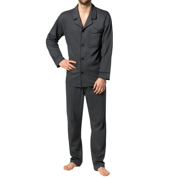 Hanes Men's Pajamas Cotton X-Temp Long Sleeve Shirt & Pants Knit Pjs Lounge Set - Grey (Medium)