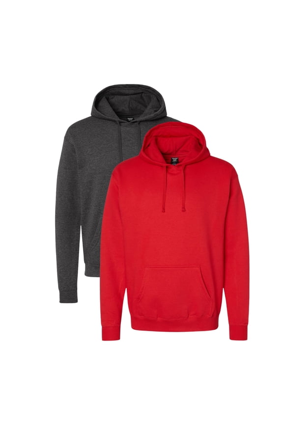Men's Perfect Sweats Hooded Sweatshirt 80/20 Ring-Spun Cotton/Polyester Pullover Cozy Soft Winter Hoodie (Athletic-Red+Charcoal-Heather-2PCS, XL)