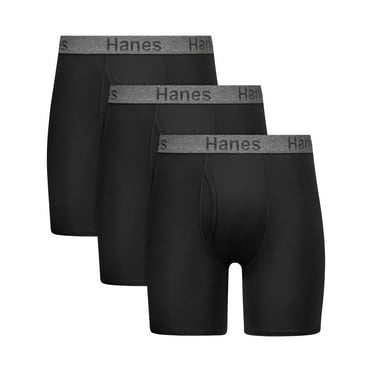 Hanes Men's Performance Boxer Brief Underwear Pack with Stay Dry Pouch, Stretch, Black, 3-Pack