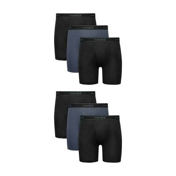 Hanes Men’s Performance Boxer Briefs, Stretch, Black/Grey, 6-Pack