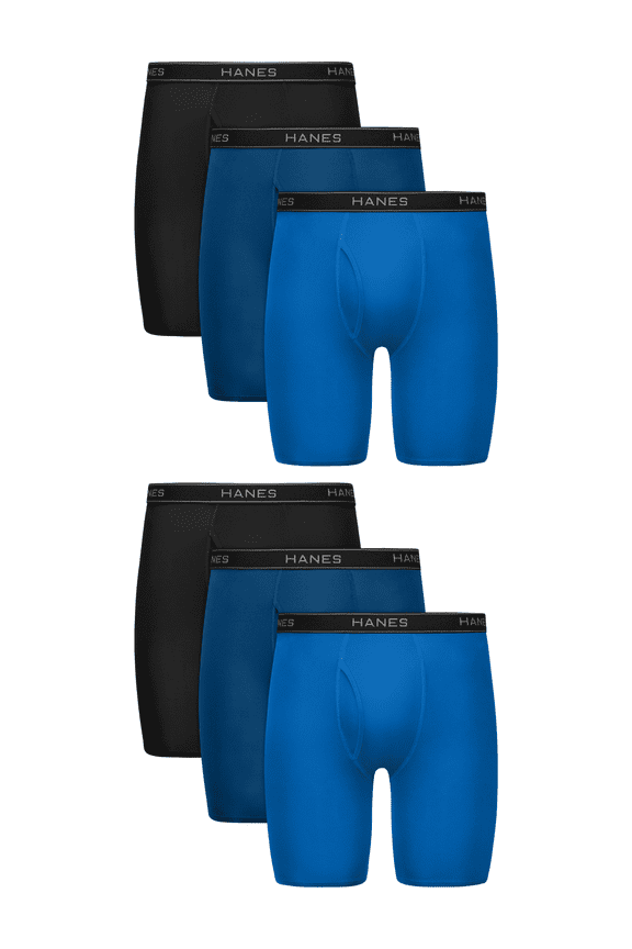 Mens Performance Stretch Long Leg Boxer Brief Underwear Pack, Assorted, 6-Pack