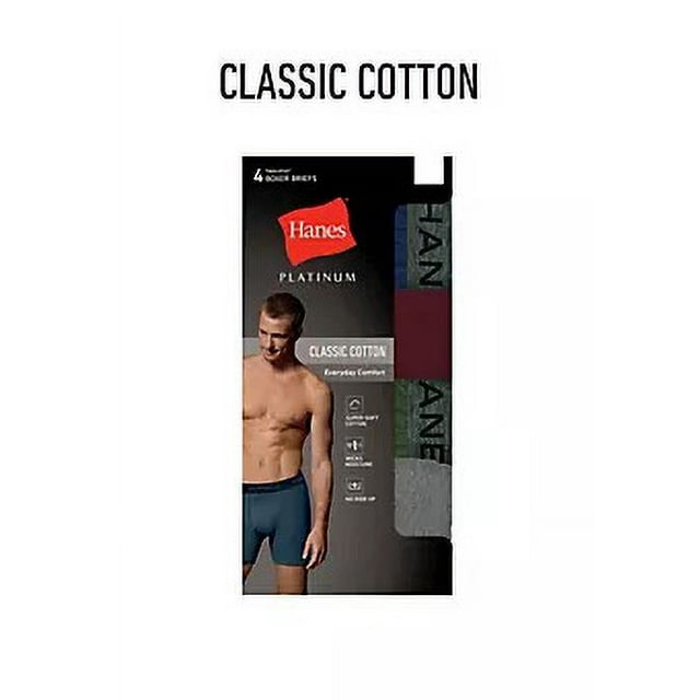 Hanes Men's Platinum Tagless Boxer Brief 4Pack Classic Cotton