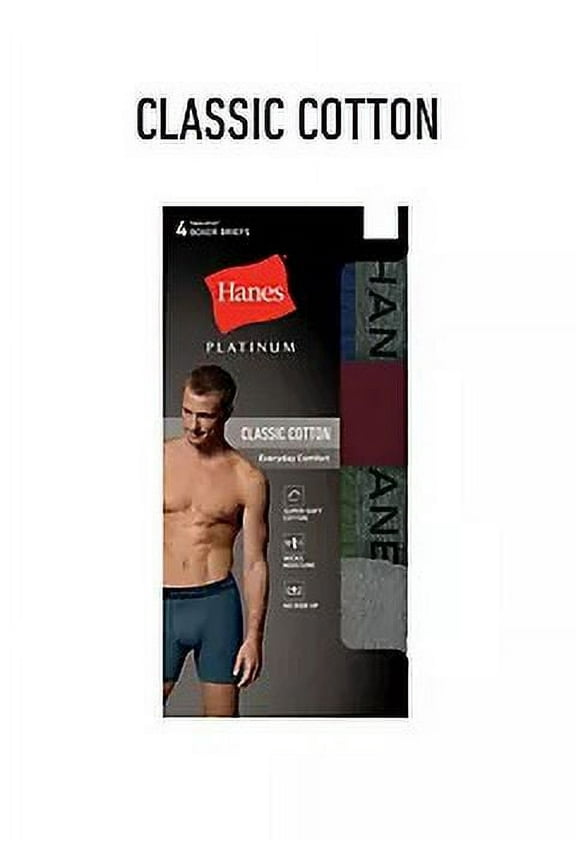 Men's Platinum Tagless Boxer Brief 4-Pack | Classic Cotton | Assorted Colors | Size Medium