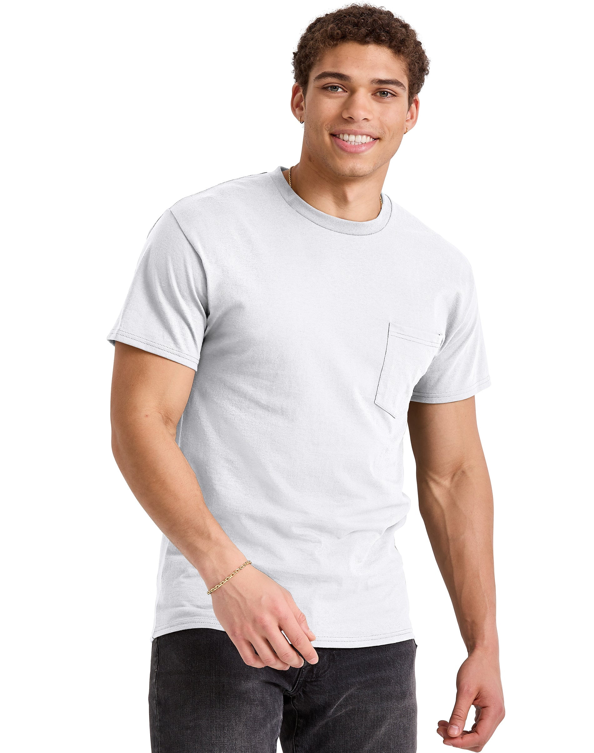 Hanes Men's Pocket T-Shirt Cotton Short Sleeve Tee Crewneck Classic Fit ...