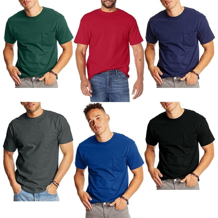 Hanes Men's Pocket Tshirts 6-Pack Slightly Imperfect Soft Breathable Cool Comfort Random Colors S-3X