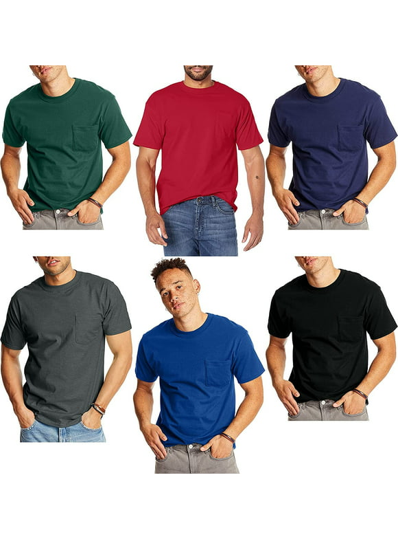 Hanes Men's Pocket Tshirts 6-Pack Slightly Imperfect Soft Breathable Cool Comfort Random Colors S-3X