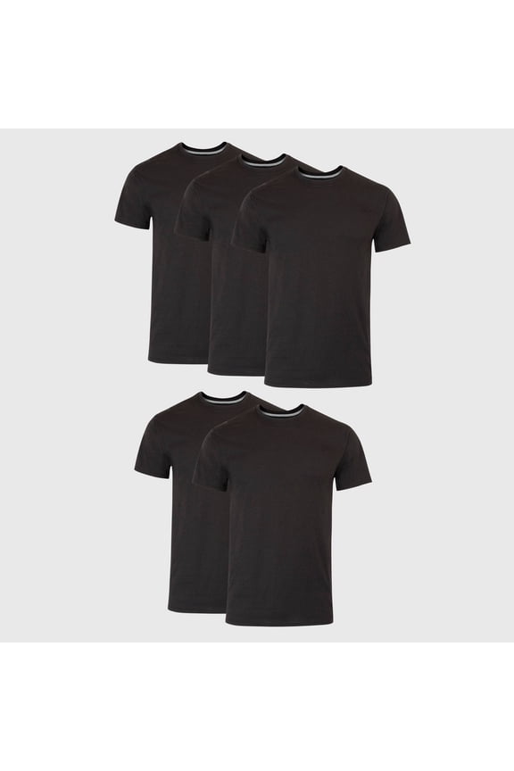 Men's Premium 5pk Slim Fit Crew Neck T-Shirt - (Black, Large)