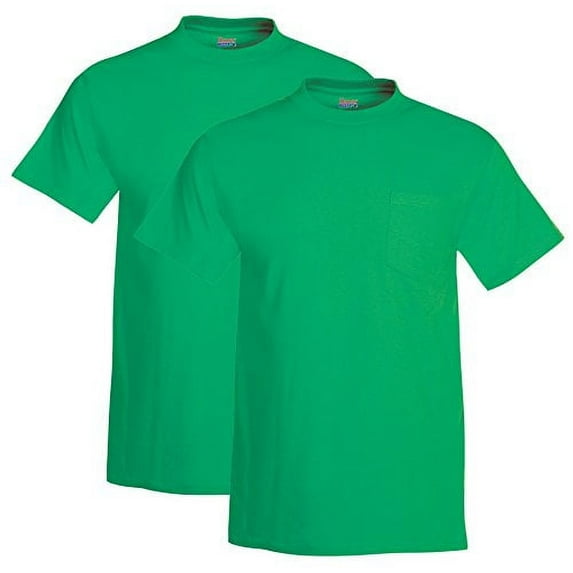 Hanes Men's Preshrunk 100% Cotton 6.1oz. Beefy-T - T-Shirt with Pocket (Pack of 2) 2 Kelly Green