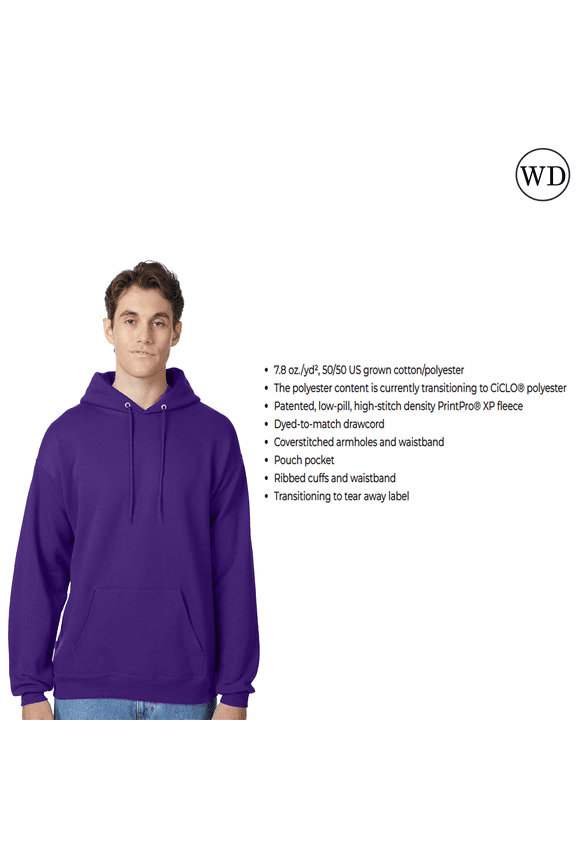 Men's Pullover EcoSmart Hooded Sweatshirt -WD17 Fleece Hoodie With Pocket (Athletic Purple, L)