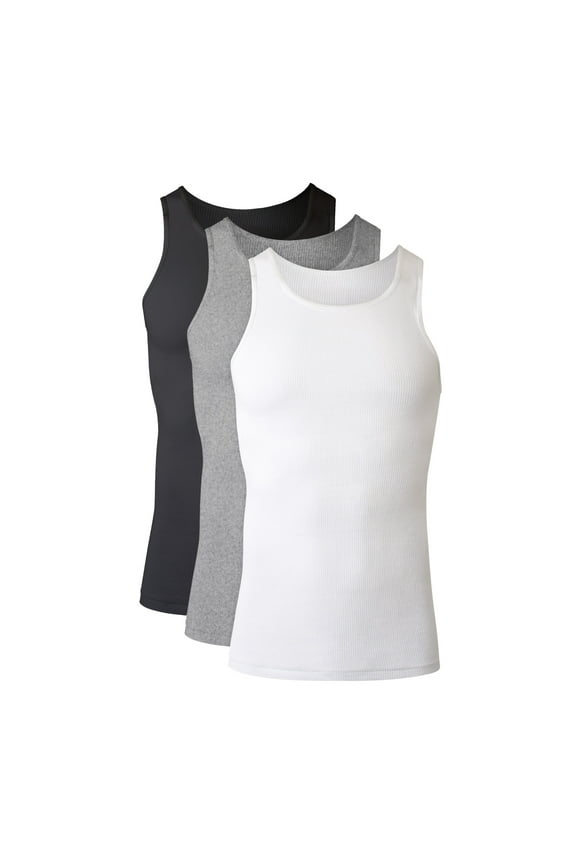 Men's Cotton Ribbed Tank Undershirt Pack, Assorted, 3-Pack