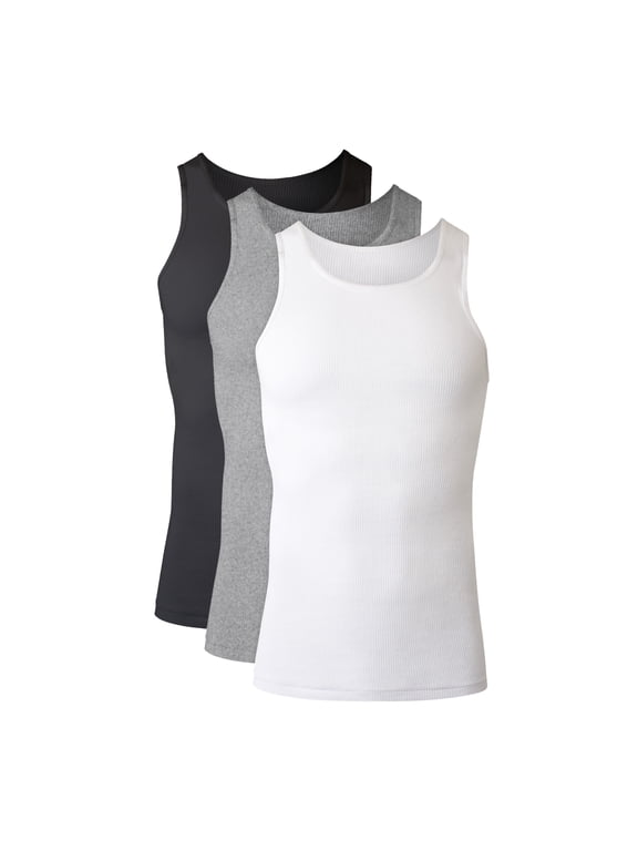 Men's Cotton Ribbed Tank Undershirt Pack, Assorted, 3-Pack