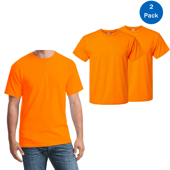 Hanes Men’s Safety Short Sleeve T-Shirt, 5 oz. Hi Visibility Workwear, Safety Orange, 2 Pack, M