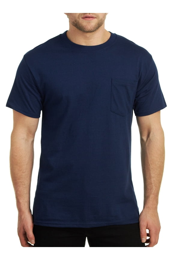 Men's Short Sleeve Beefy-T Pocket T-Shirts, Navy, Large