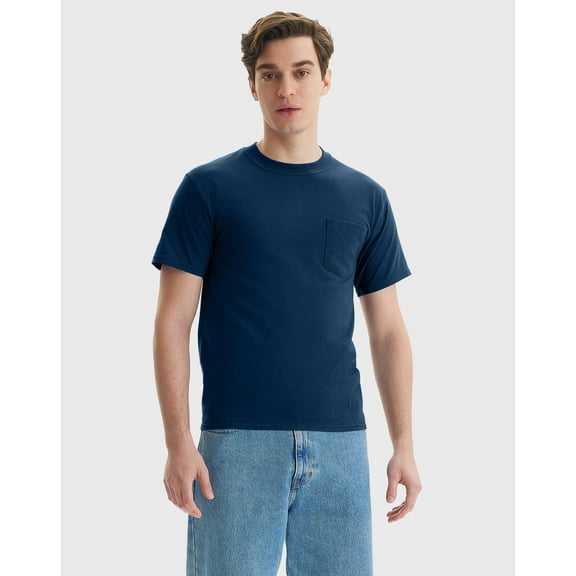 Hanes Beefy-T Unisex Cotton Pocket T-Shirt Navy L