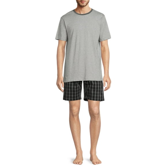Hanes Men's Short Sleeve Cotton Modal Sleep Tee and Woven Stretch Sleep Jam Set