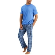Hanes Men's Short Sleeve Knit Sleep Top with Woven Pajama Pants